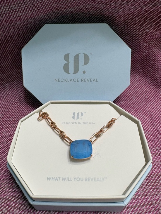 Bomb Party Jewelry - Bomb Party Gold Link Necklace with Blue Cushion Pendant with extender